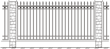 Забор с пиками, полукольцами и столбами из натурального камня 4004
