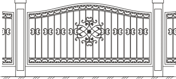 Ограждение 4027 с коваными элементами вверху и внизу ограды и узором в центре каждого пролета